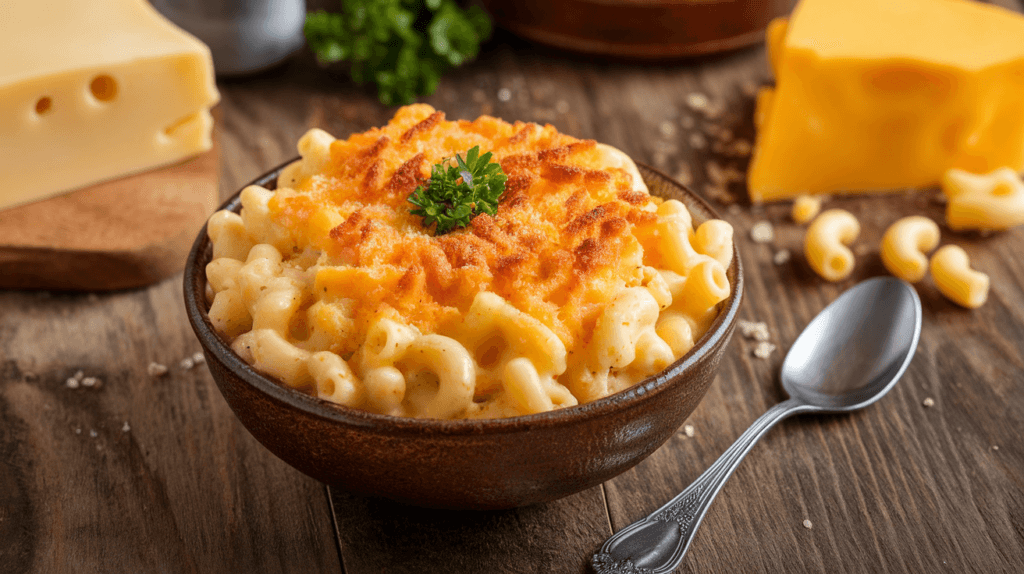 Perfectly creamy crockpot mac and cheese garnished with parsley, ready to serve.